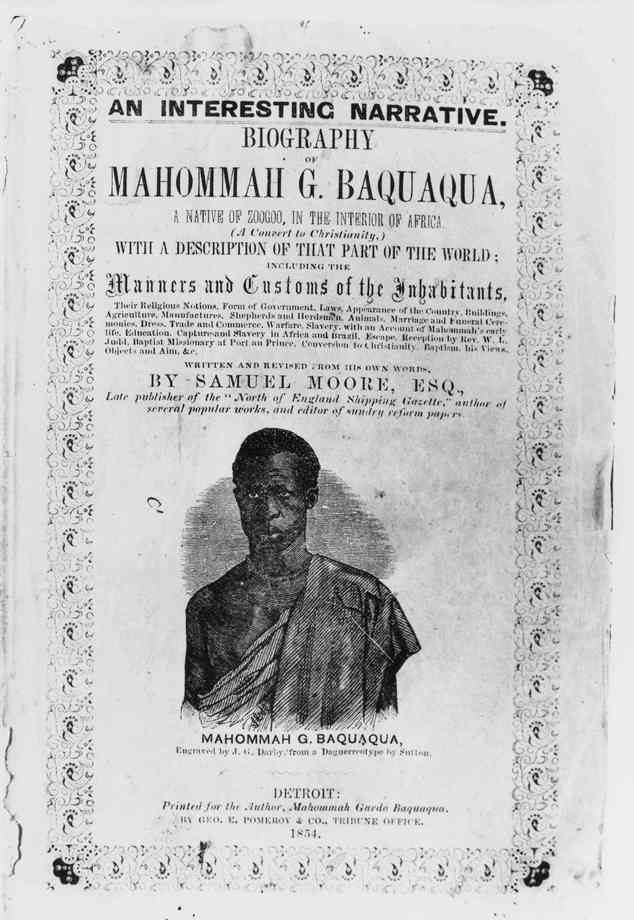 Title page of the Biography of Mahommah G. Baquaqua, Detroit, 1854.
